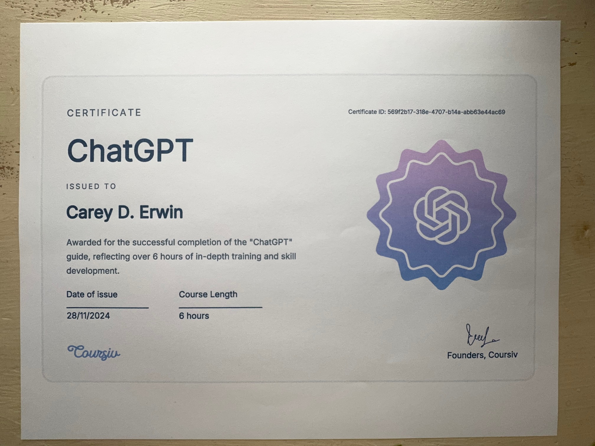 Professional Certificate 6